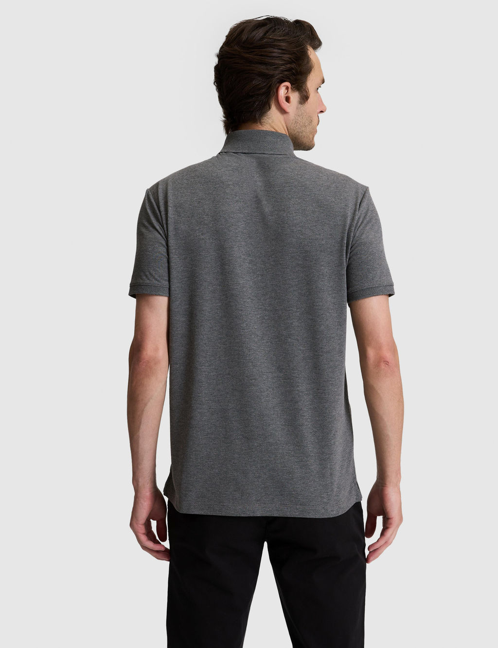 Koyu Gri Slim Fit Pamuk Kar___ml_ D__meli Polo Yaka Basic T-shirt