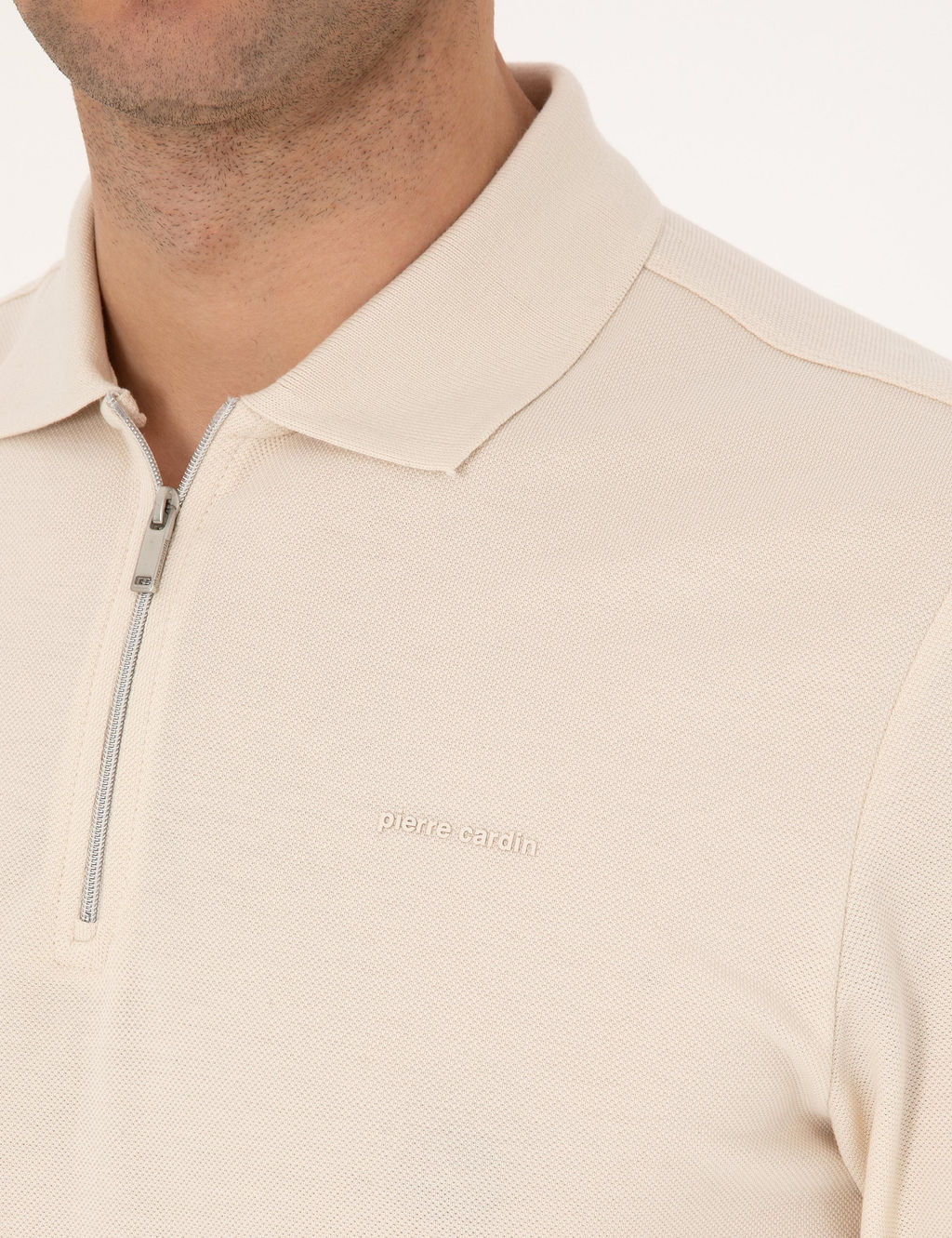 Bej Slim Fit K_vr_lmaz Fermuarl_ Polo Yaka Basic Pike Sweatshirt - Pierre cardin фото 6