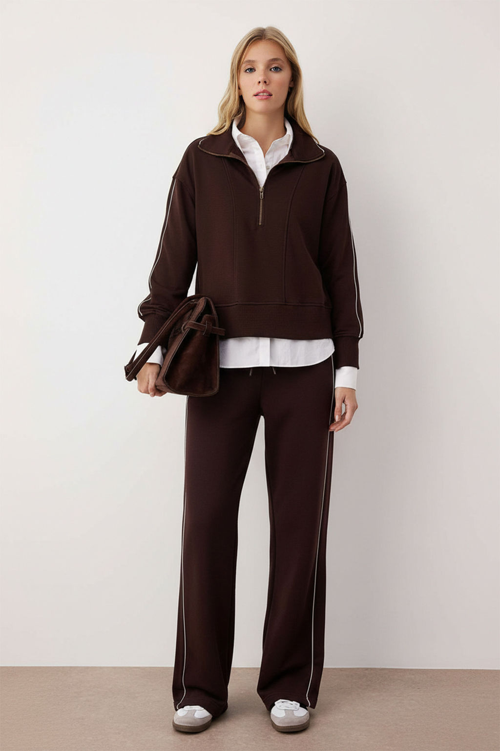 Ekru Fermuarl? Polo Yaka Serit Detayl? Regular/Normal Kesim Orme Sweatshirt TWOAW26SW00034 - Trendyolmilla фото 9