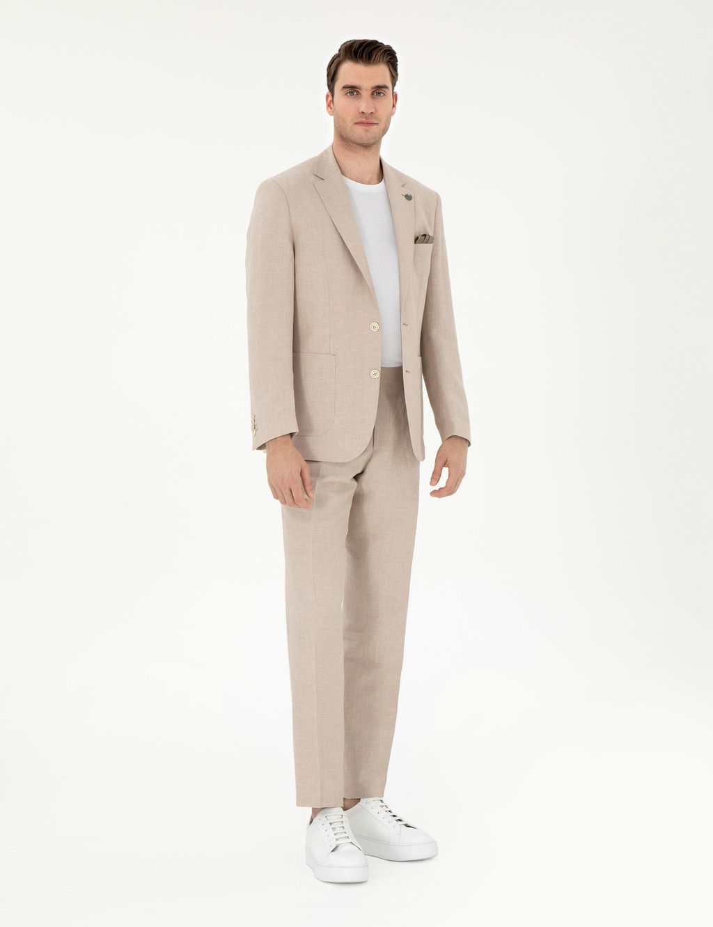 A__k Kahverengi Slim Fit Keten Kar___ml_ Pileli Pantolon