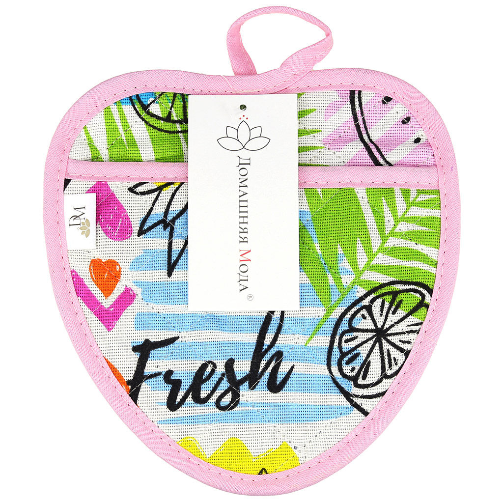 Прихватка с запахом 20х20см ФрешФут б/з, форма Клубника, рогожка 171г/м2, хлопок 100%, наполнитель - ватин 280г/м2, на пластмассовом подвесе, Домашняя мода (Россия)  фото 4