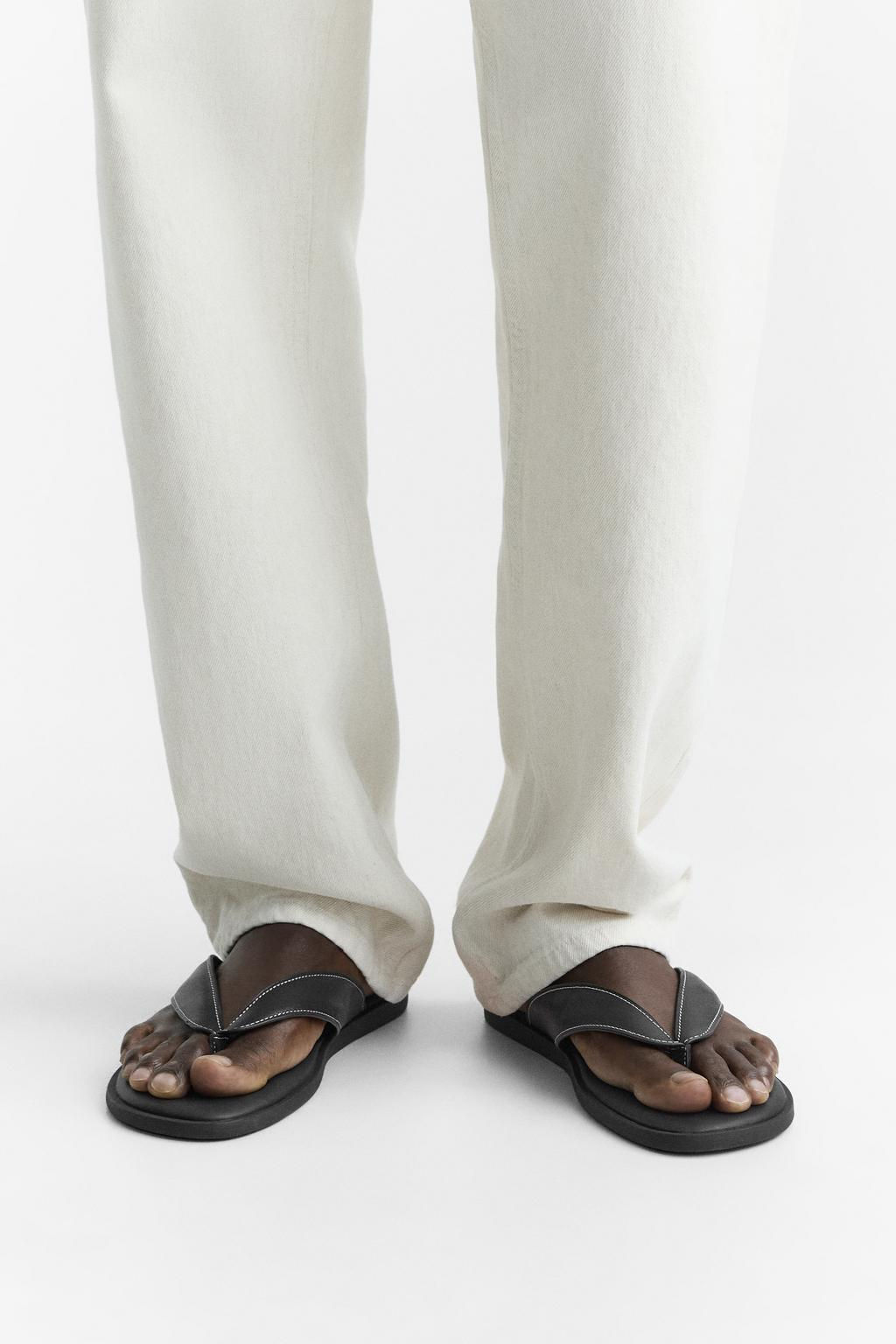 LEATHER SANDALS WITH TOPSTITCHING - Zara фото 3