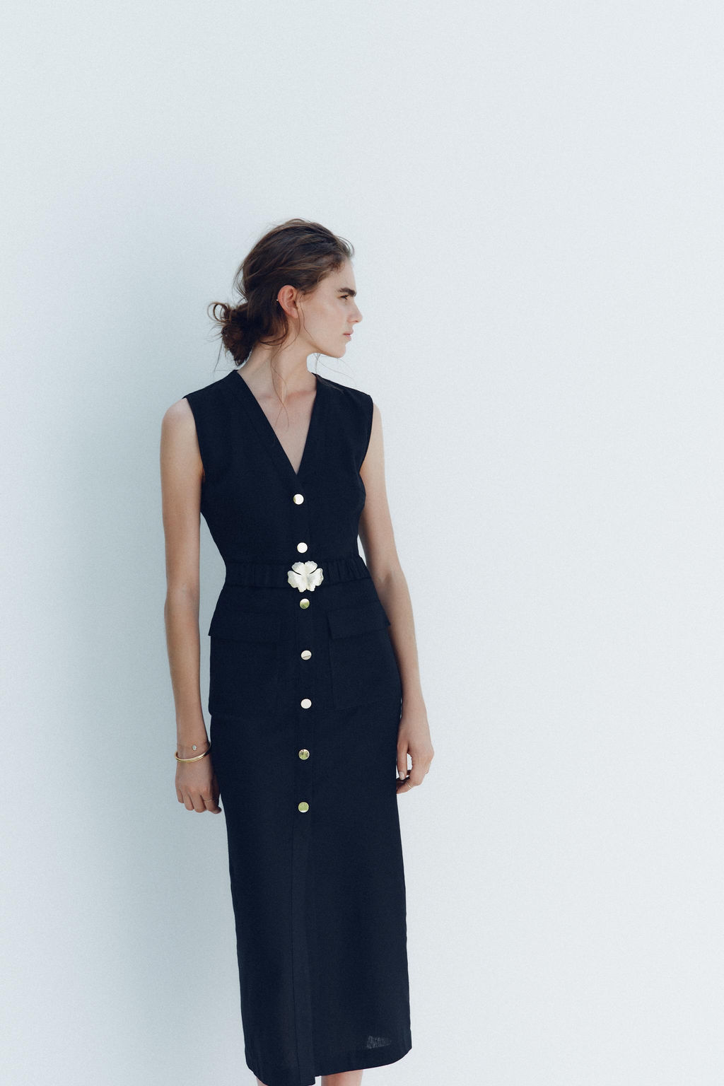 MIDI DRESS WITH LINEN BLEND BELT