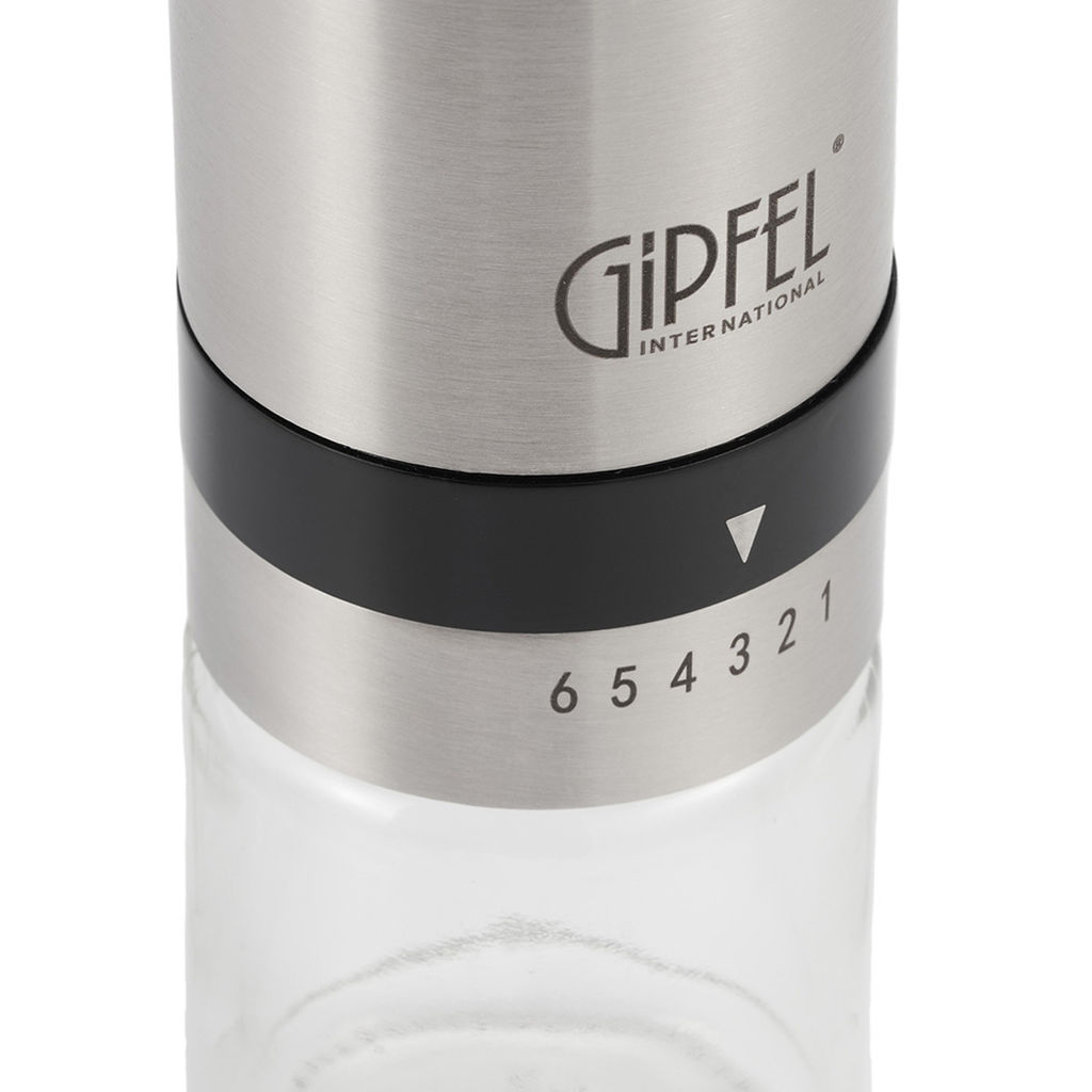 51906 GIPFEL Кофемолка ручная ESSENCE со стальными жерновами, с двумя стеклянными баночками для хранения кофе в подарочной упаковке. Материал: стекло, пластик, нержавеющая сталь 18/10.  фото 5