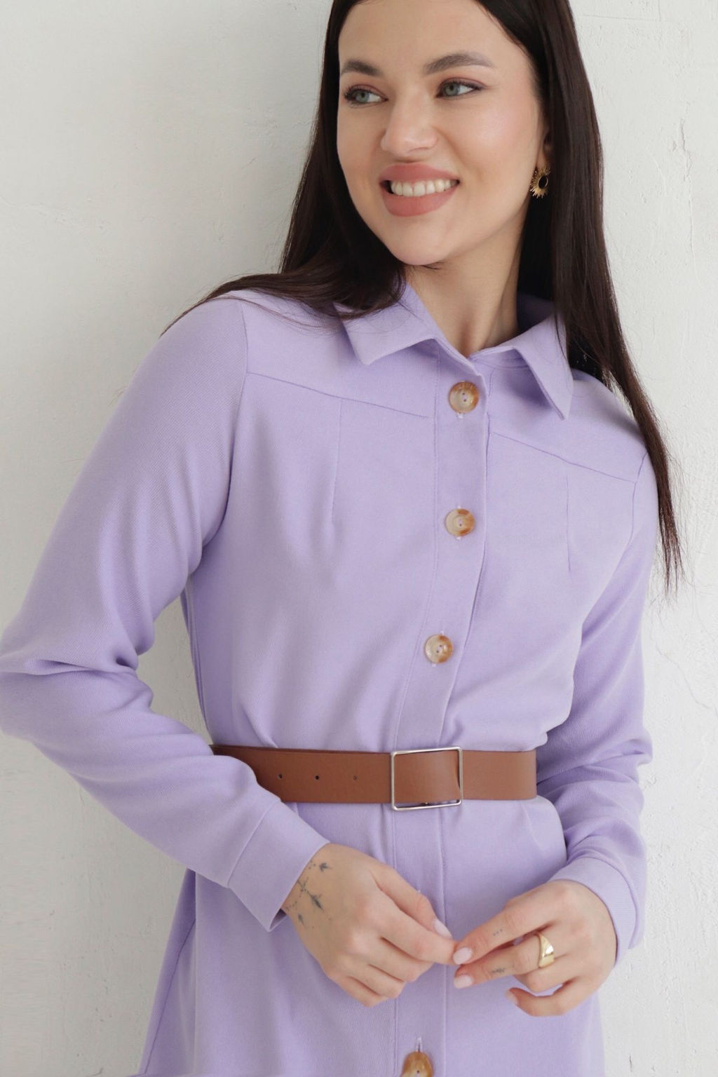 Платье-рубашка из микровельвета лавандовое - Martichelli фото 12