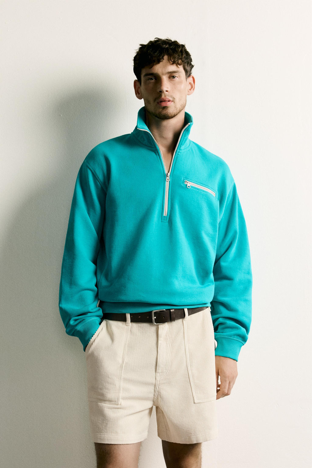 SUDADERA CUELLO CREMALLERA CONTRASTE / Verde claro - Zara фото 2