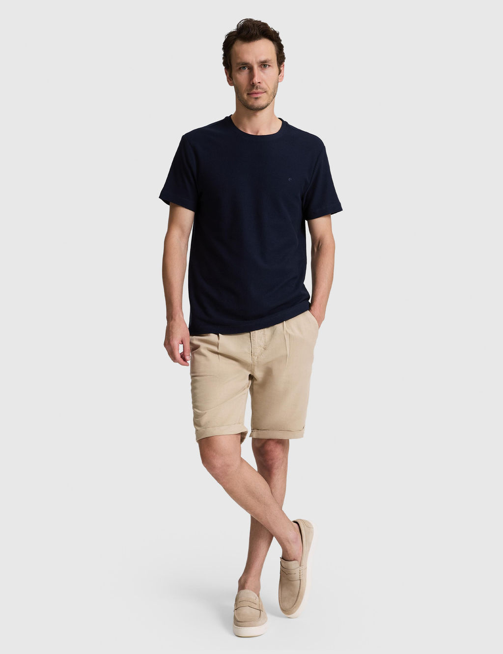 Lacivert Slim Fit Saf Pamuk _nce Fitilli Bisiklet Yaka T-shirt