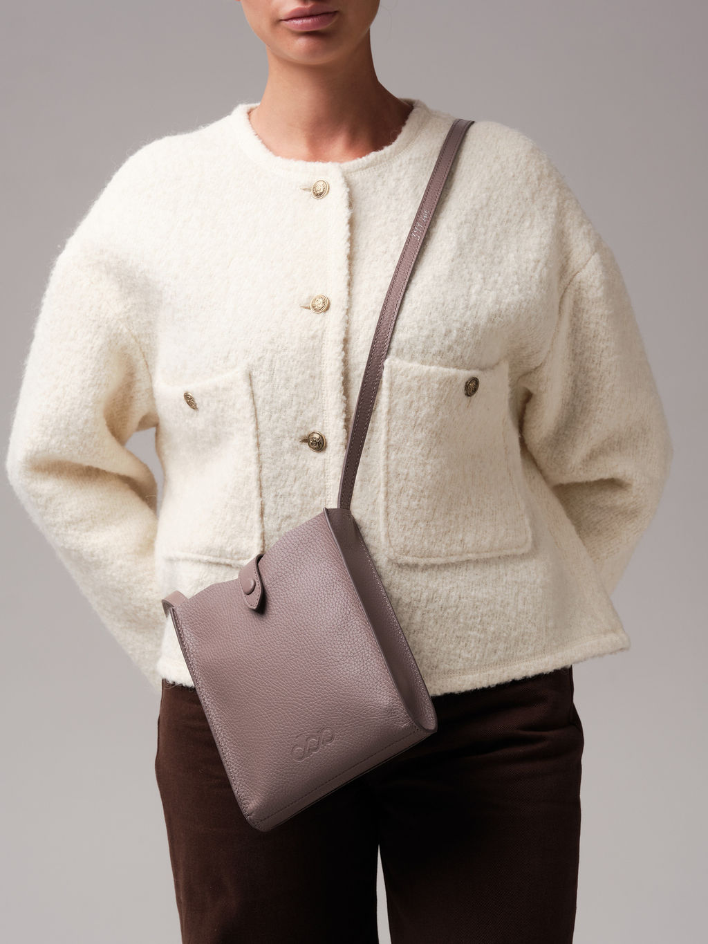 Кожаная сумка кросс-боди Leya DBR 30919 розово-серый  фото 2