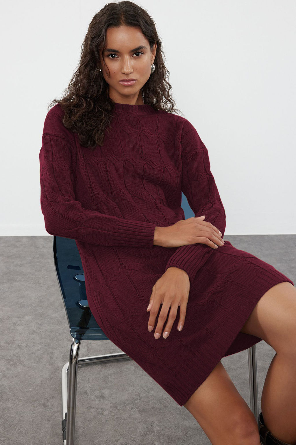 TRENDYOLMILLA Vizon Mini Triko Bisiklet Yaka Elbise TWOAW22EL0027  фото 30