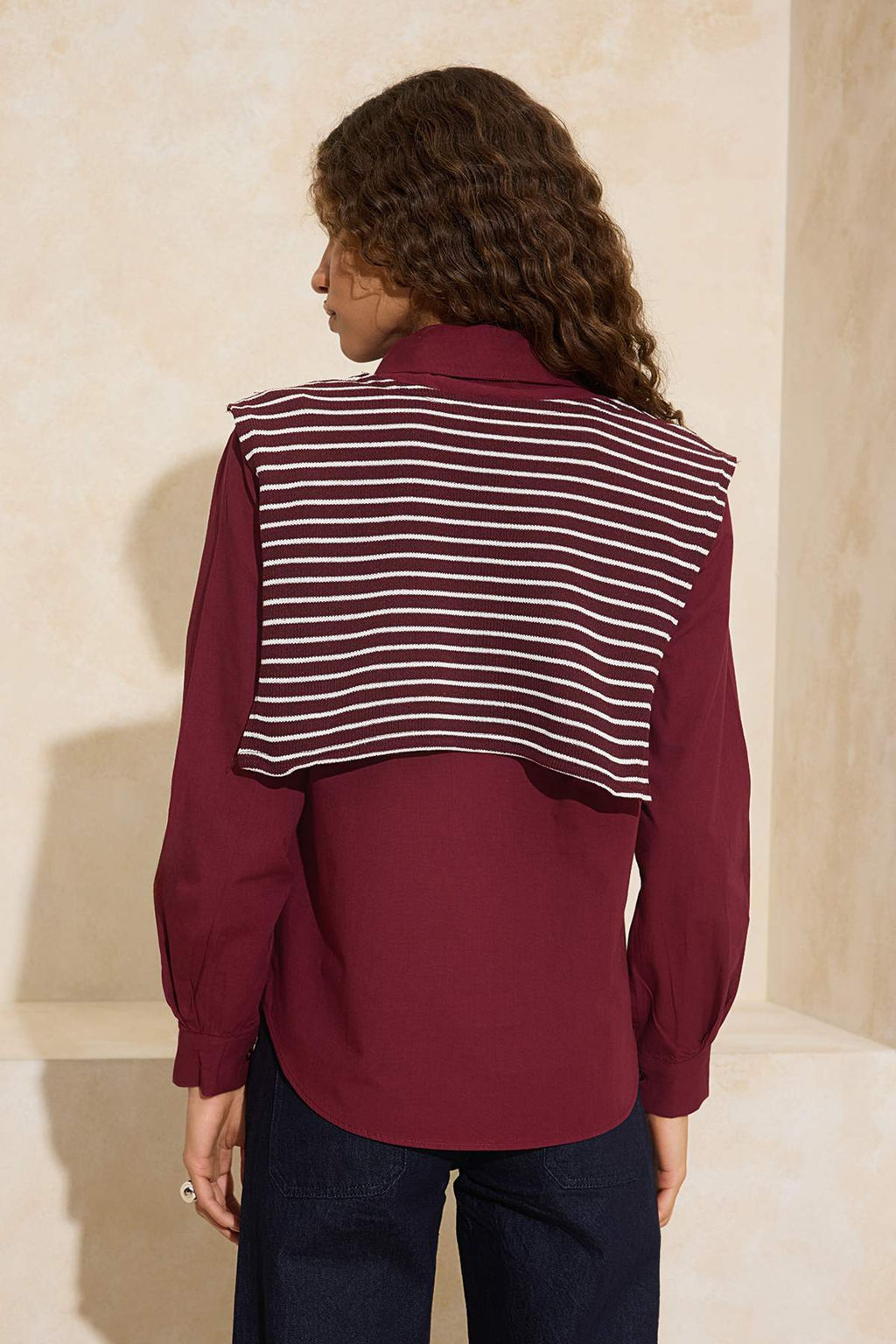 Koyu Bordo Yakas? Baglamal? Oversiz/Genis Kal?p Gomlek TWOSS26GO00015 - Trendyolmilla фото 7