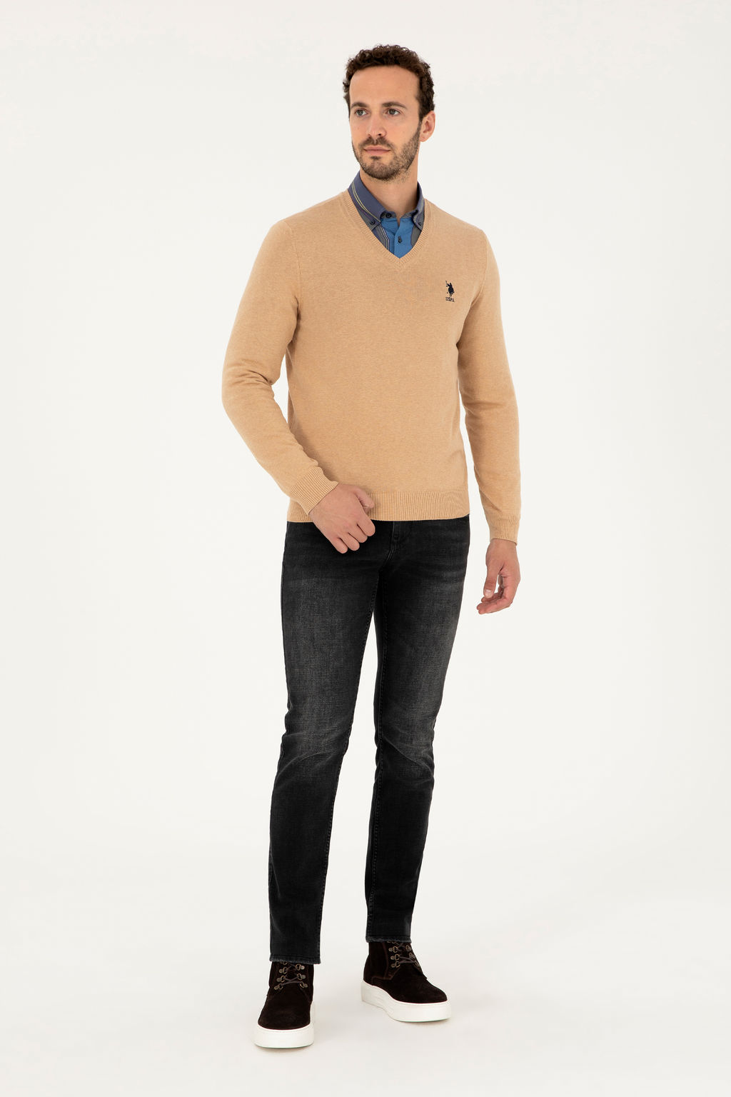 U. S. Polo Assn / Мужской базовый свитер песочного меланжа - U.s. polo assn фото 4