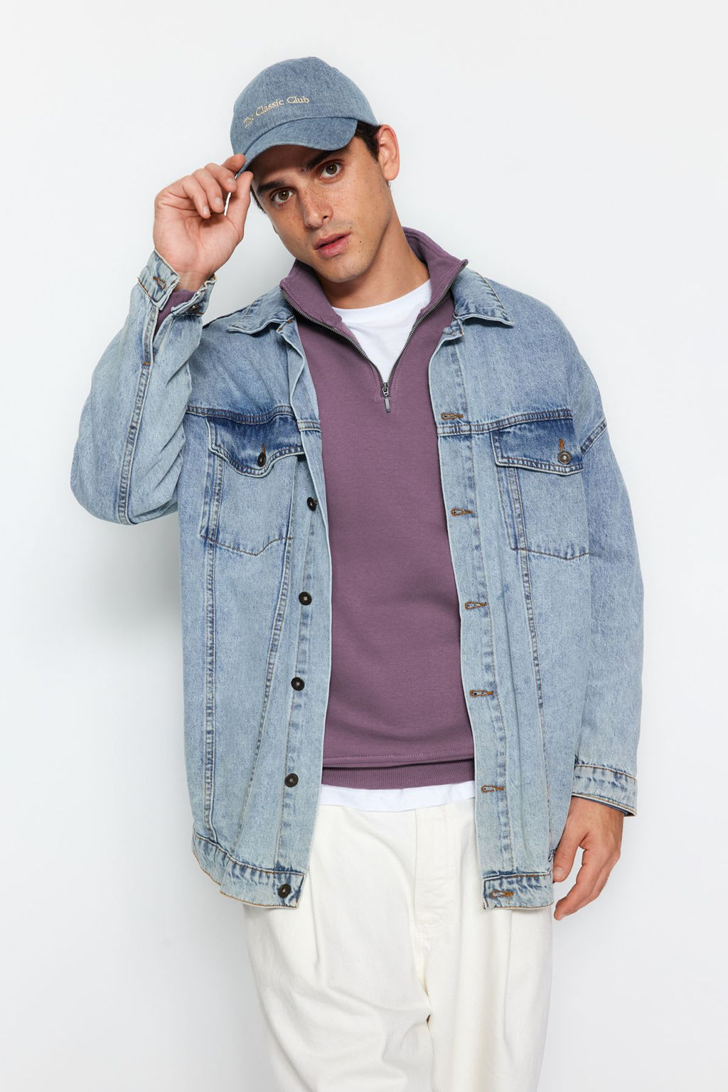 Mor Regular/Normal Kesim Dik Yaka Fermuarl? Pamuklu Basic Ici Polarl? Sweatshirt TMNAW24SW00041