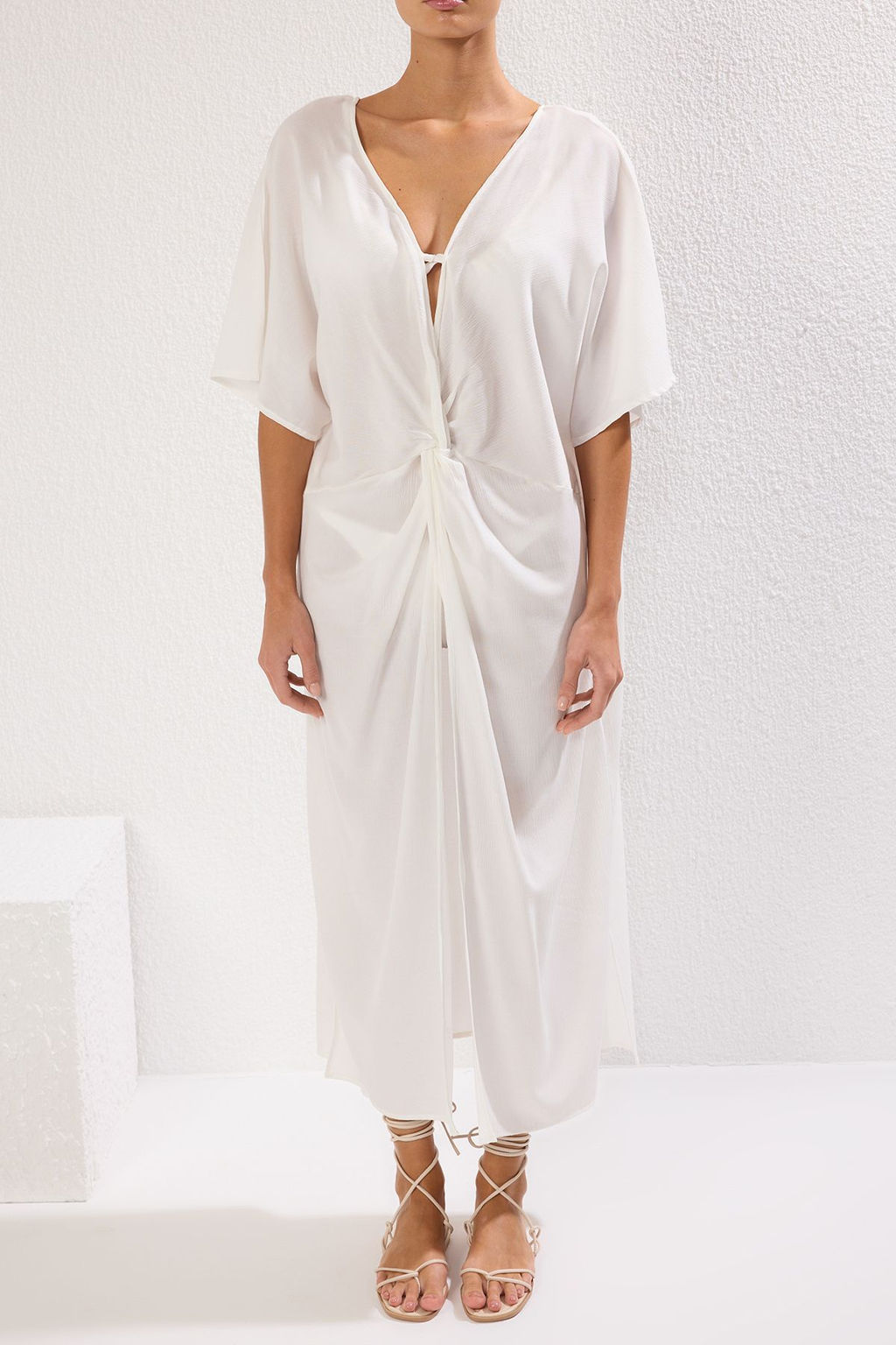 Trendyolmilla Ekru Maxi Dokuma Y?rtmacl? Buzgu Detayl? Baglamal? Plaj Elbisesi TBESS25EL00069  фото 4