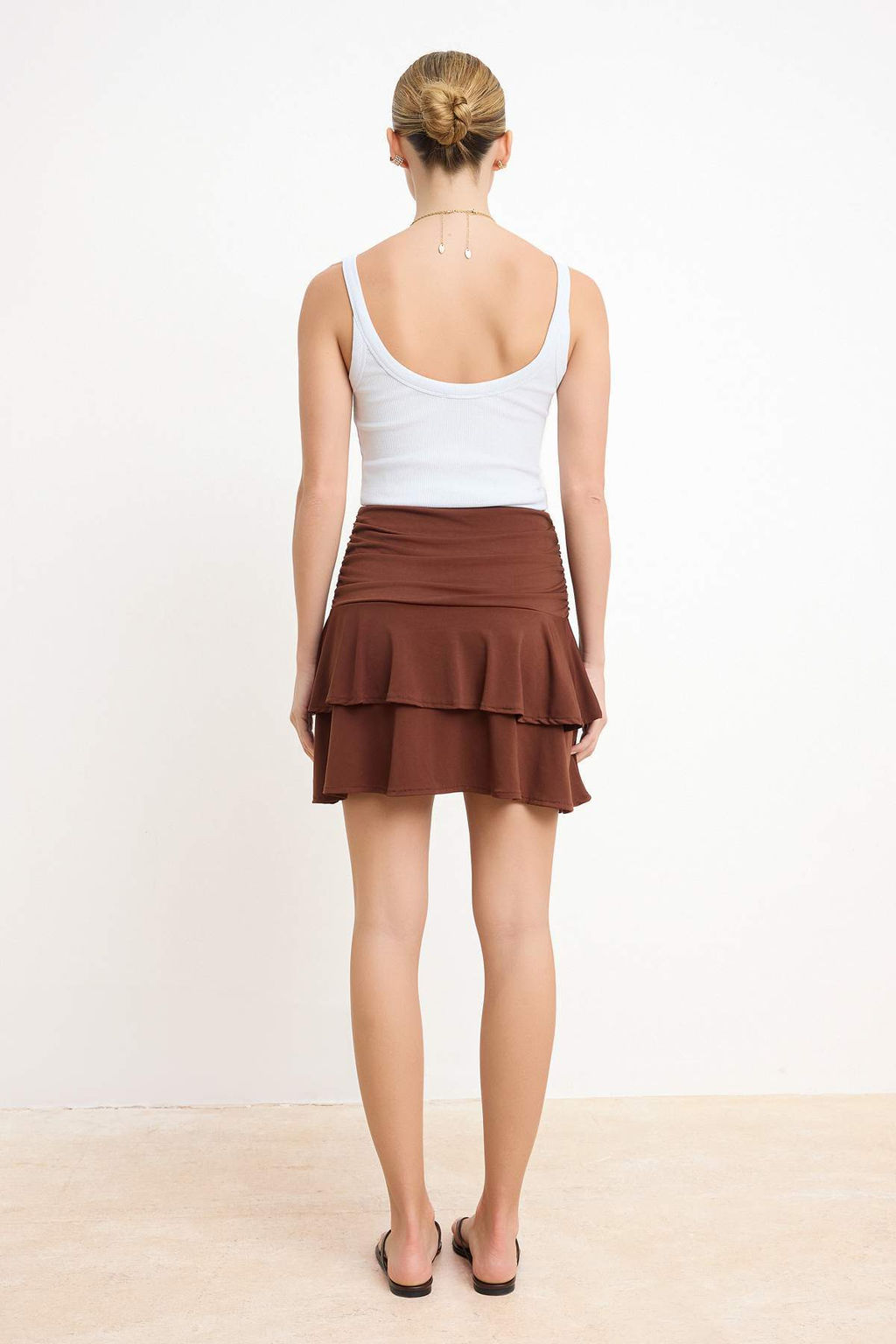 Kahverengi Duz Skater Buzgulu Normal Bel Mini Esnek Orme Etek TWOSS26ET00008