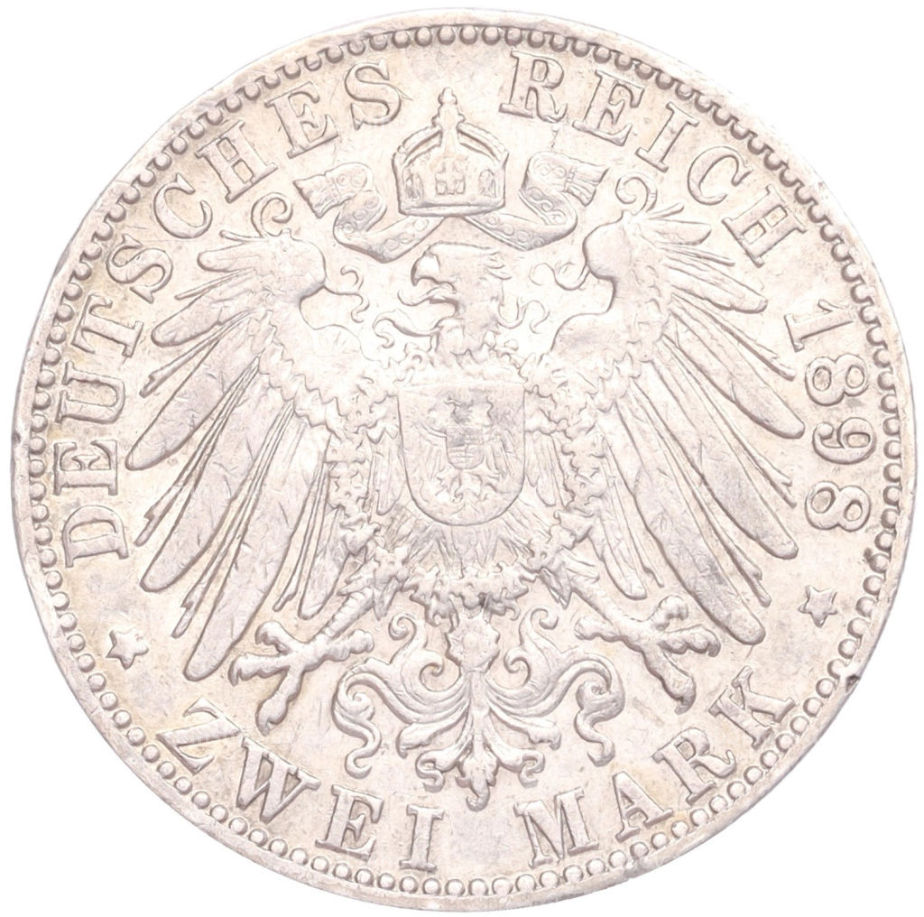 Монета 2 марки 1901 года G Германия (Баден)