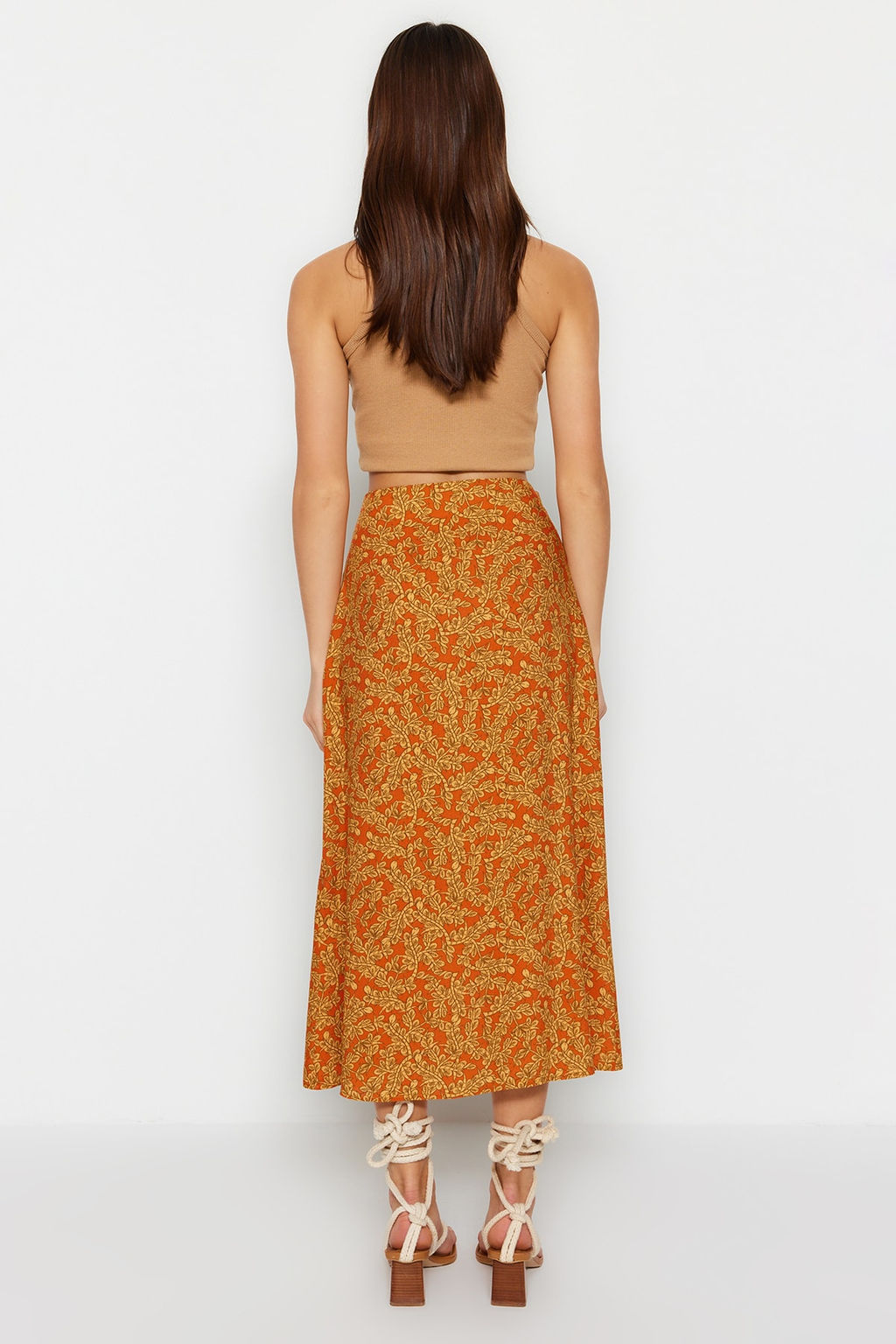 TRENDYOLMILLA Siyah Y?rtmacl? Detayl? Viskon Kumasl? Hayvan Desenli Midi Dokuma Etek TWOAW22ET0447 фото 22