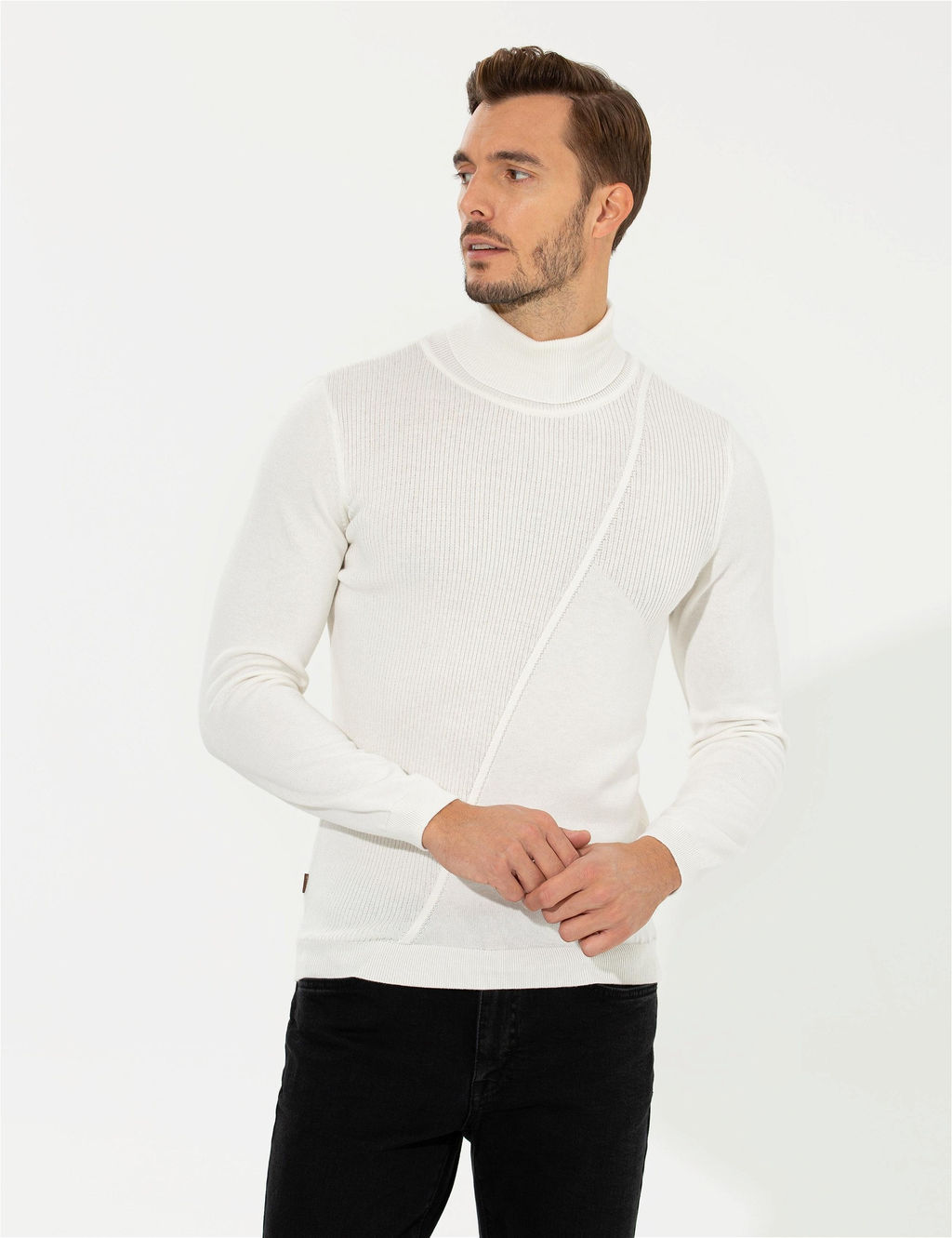 Ekru Slim Fit Bal_k__ Yaka Triko Kazak - Pierre cardin фото 2