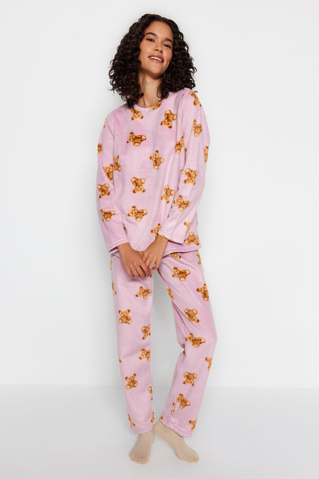 Pembe Polar Ay?c?kl? K?sl?k Orme Pijama Tak?m? THMAW24PT00272