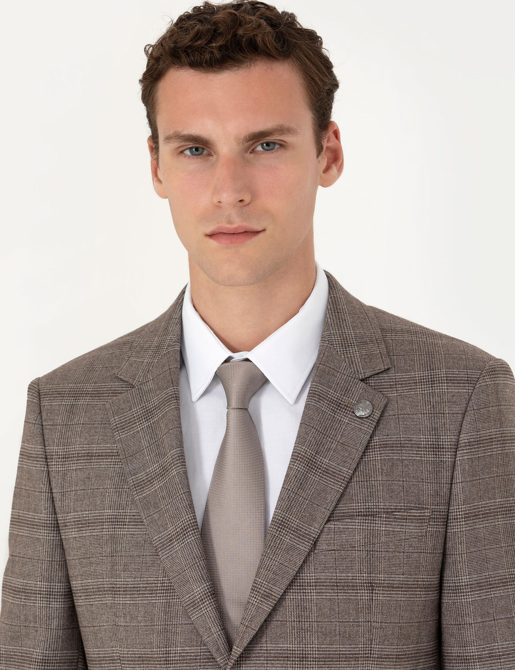 A__k Kahverengi Slim Fit Ekose Tak_m Elbise