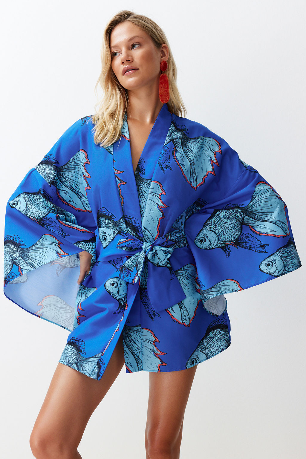 Tropikal Desenli Kusakl? Volanl? Mini Dokuma Plaj Kimono&Kaftan TBESS23KM00024 - Trendyolmilla фото 9