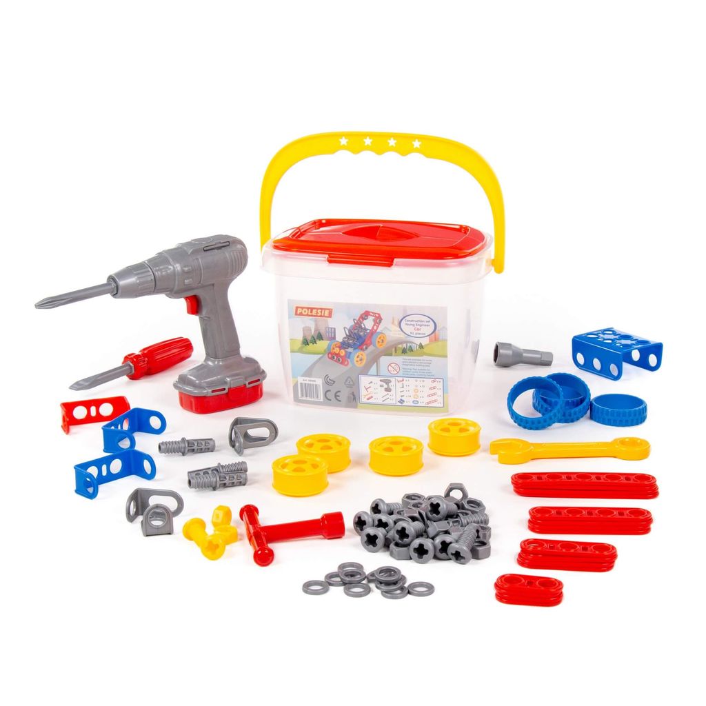 Конструктор Изобретатель - Автомобиль №1 (91 элемент) + шуруповёрт (в ведёрке) - Полесье фото 2
