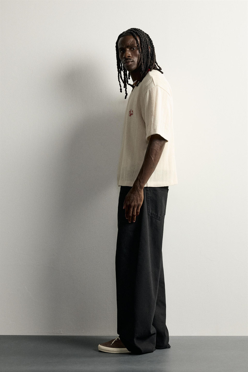 CAMISA POLO ESTRUCTURA BORDADO / Blanco roto - Zara фото 4