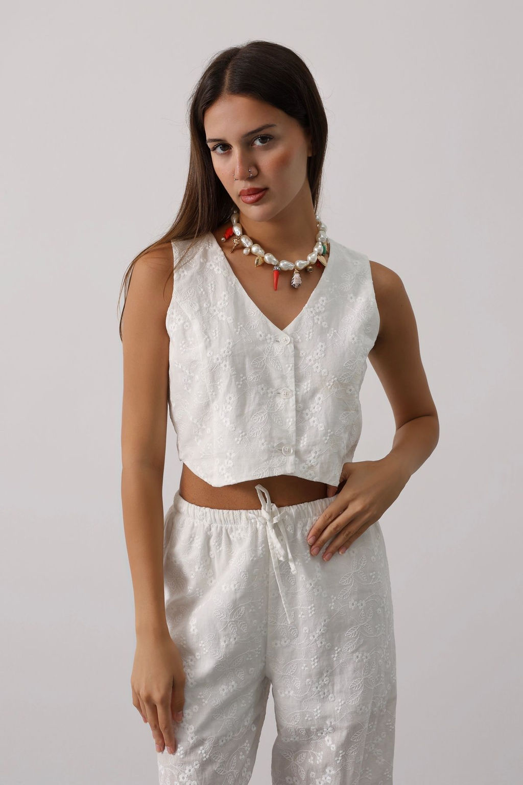 TRENDYOLMILLA Beyaz Beli Lastikli Straight Pantolon TWOSS25PL00044 фото 3