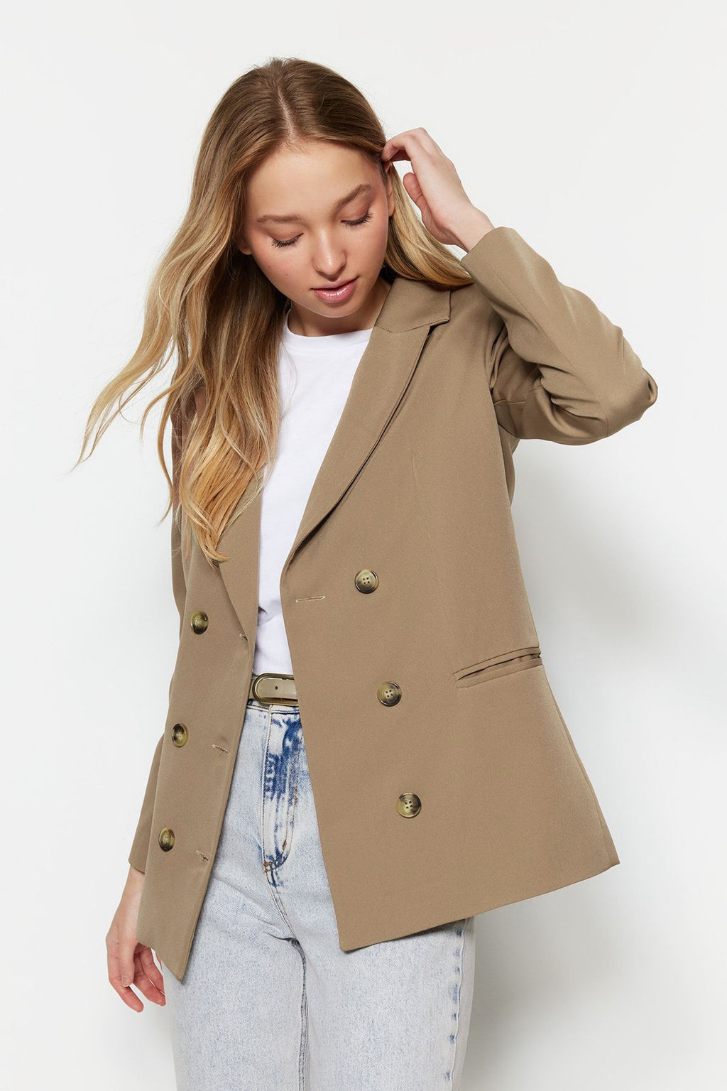 Ac?k Kahverengi Regular Astarl? Dokuma Blazer Ceket TWOSS21CE0029 - Trendyolmilla фото 3