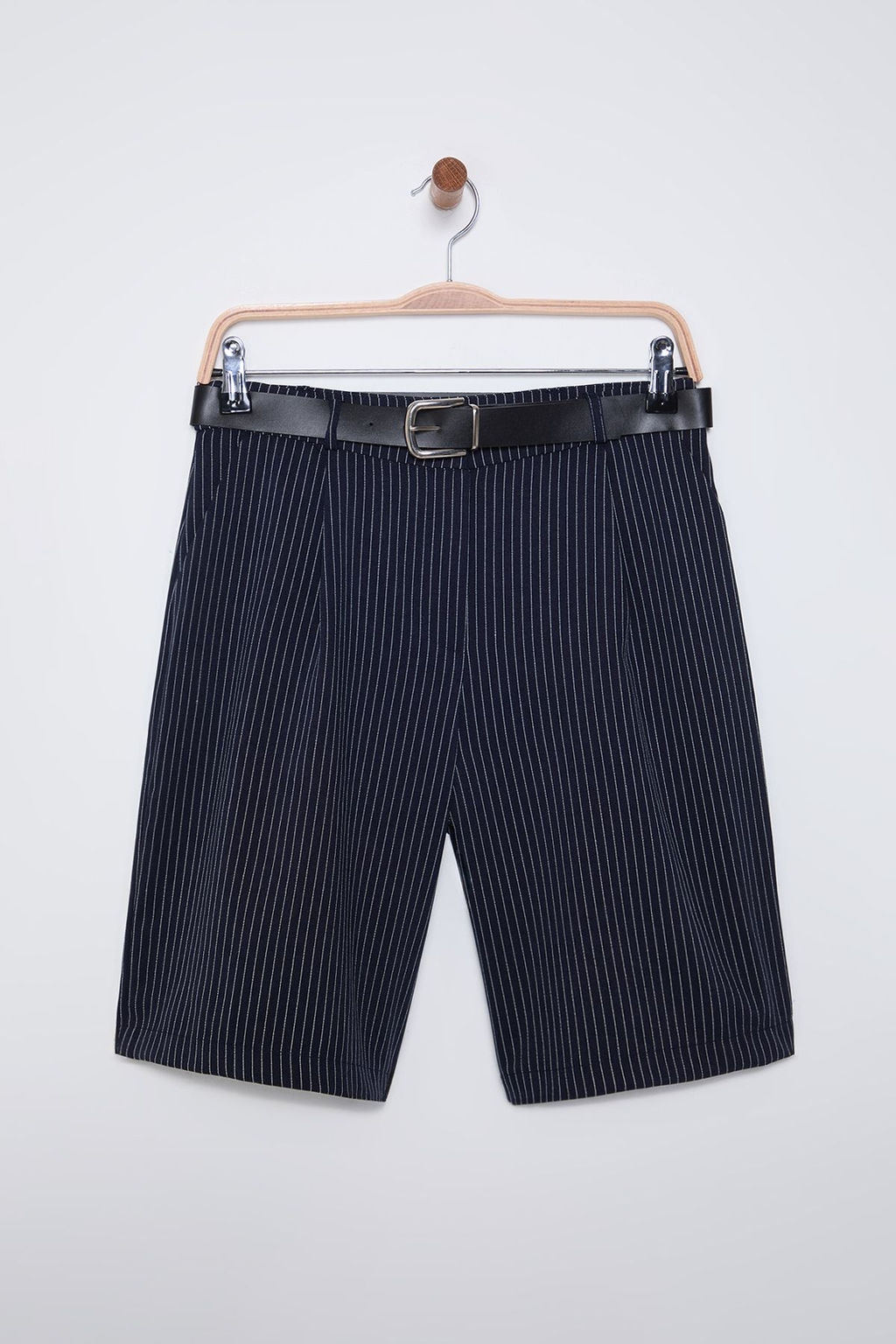 Lacivert Kemerli Cizgili Diz Boy City Dokuma Sort & Bermuda TWOSS25SR00024 - Trendyolmilla фото 7