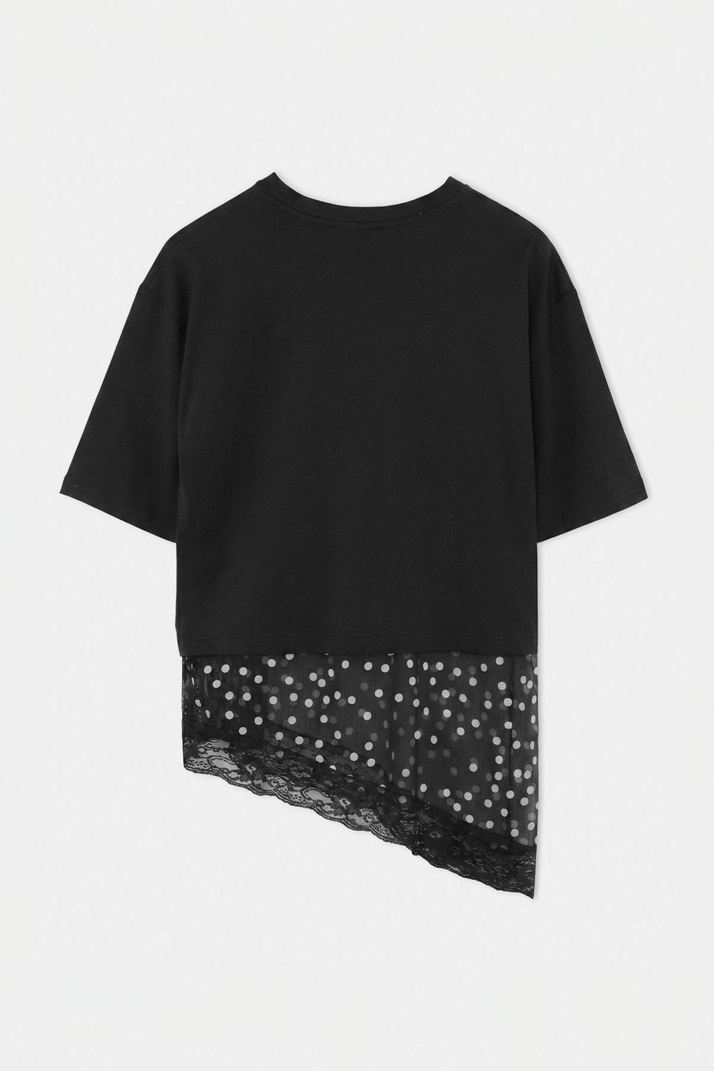 Siyah D_z Oversize/Geni_ Kal_p Puantiyeli Dantel Detayl_ _rme T-Shirt TWOSS26TS00337 - Trendyolmilla фото 7