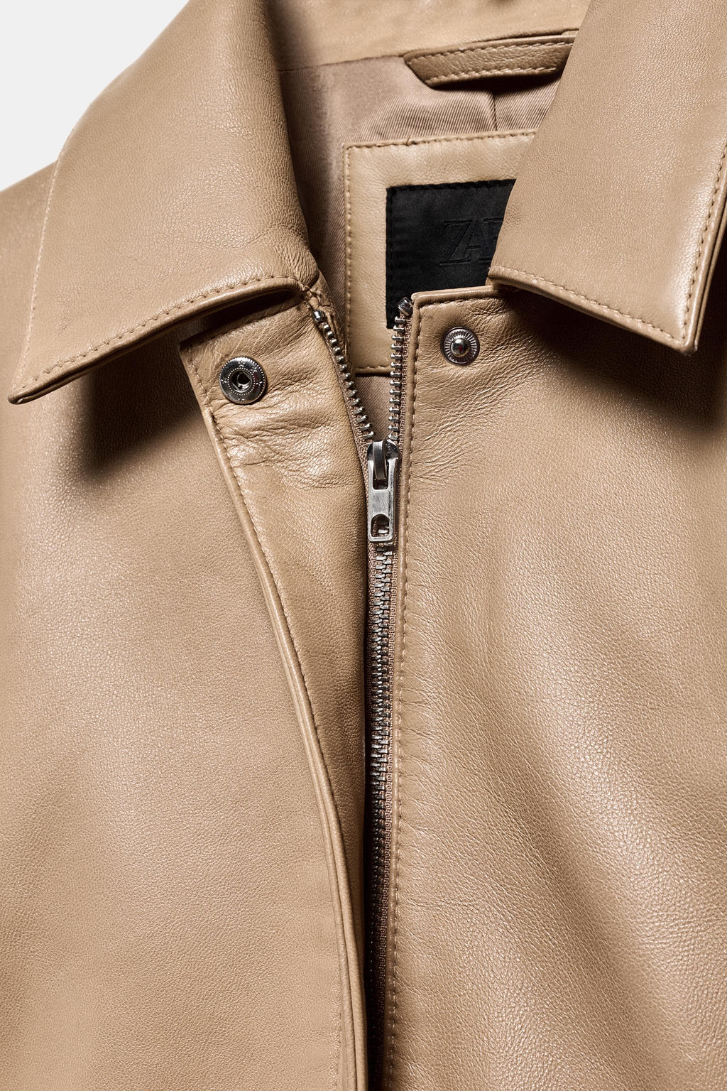 BLAZER ENTALLADA PIEL 100% / Piedra - Zara фото 7