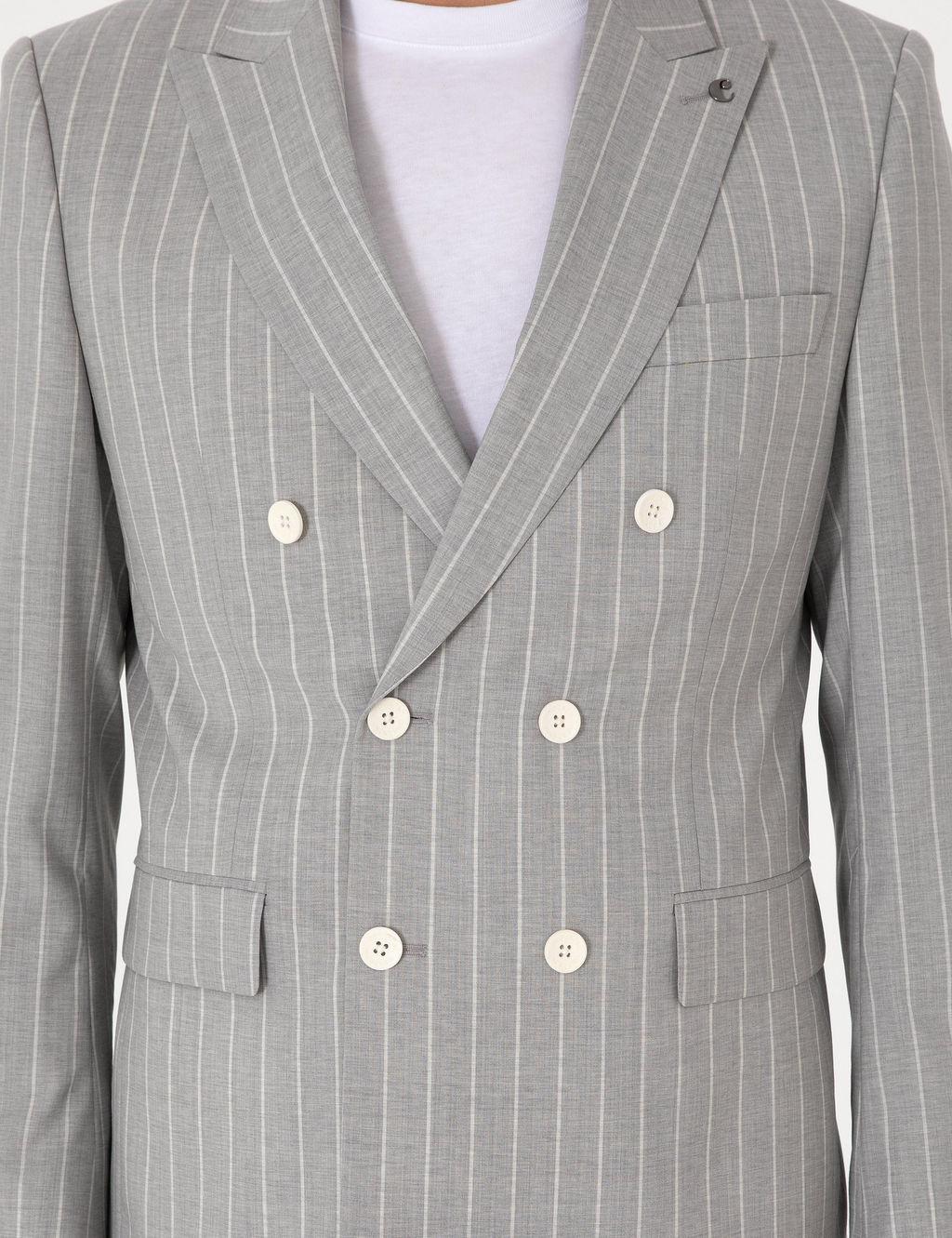 A__k Gri Slim Fit %100 Y_n _izgili Kruvaze Tak_m Elbise - Cacharel фото 7