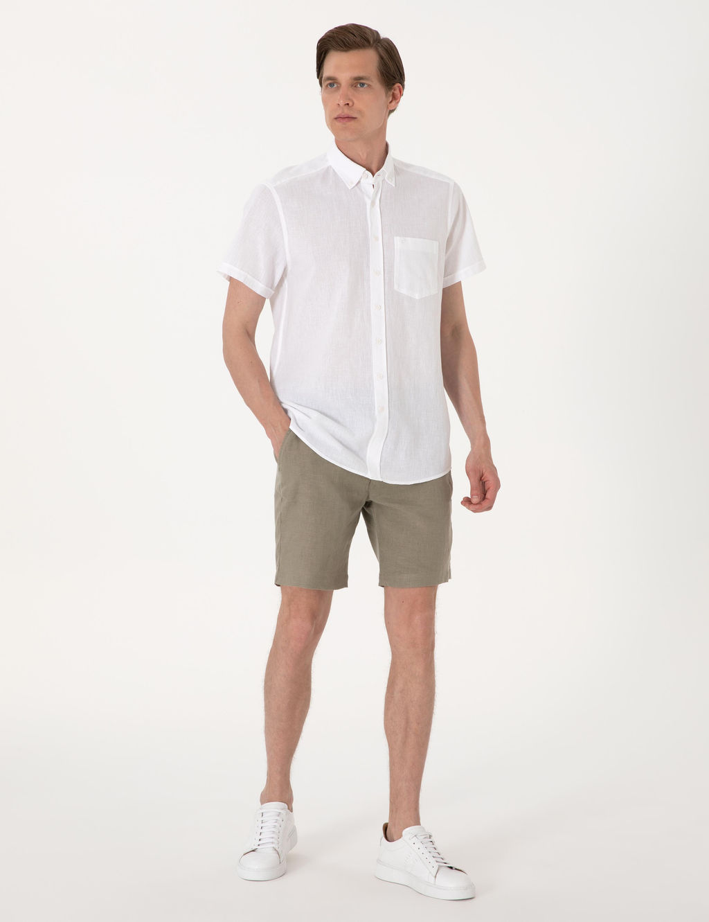 Haki Slim Fit %100 Keten Dokuma _ort