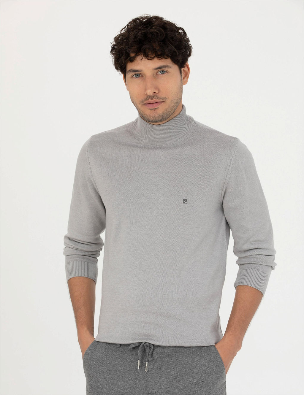 A__k Gri Melanj Slim Fit Yar_m Bal_k__ Yaka Basic Triko Kazak