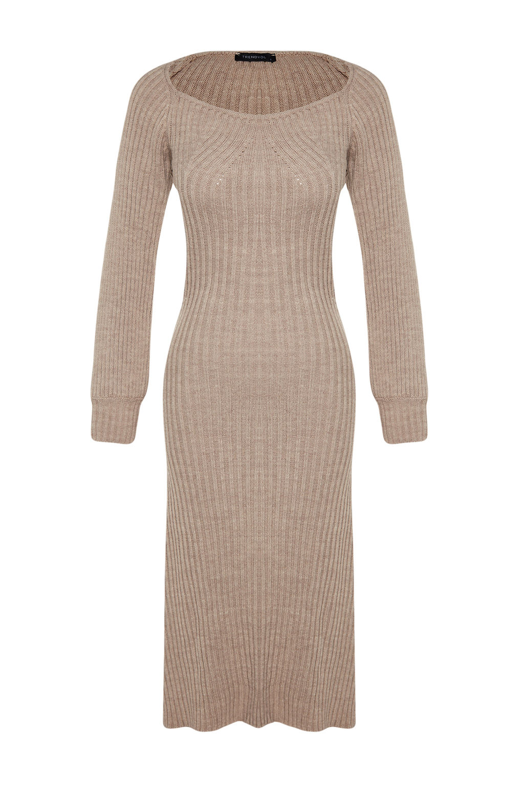 TRENDYOLMILLA Kiremit Midi Triko Kalp Yaka Elbise TWOAW24EL00212  фото 6