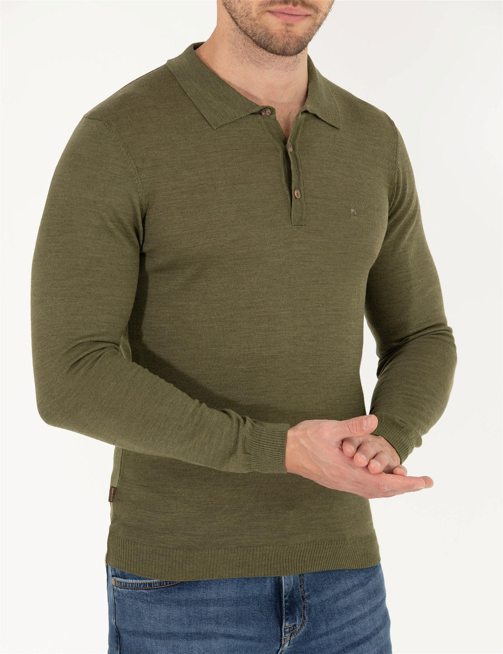 A__k Ye_il Slim Fit Polo Yaka Y_n Kar___ml_ Basic Triko Kazak - Pierre cardin фото 6