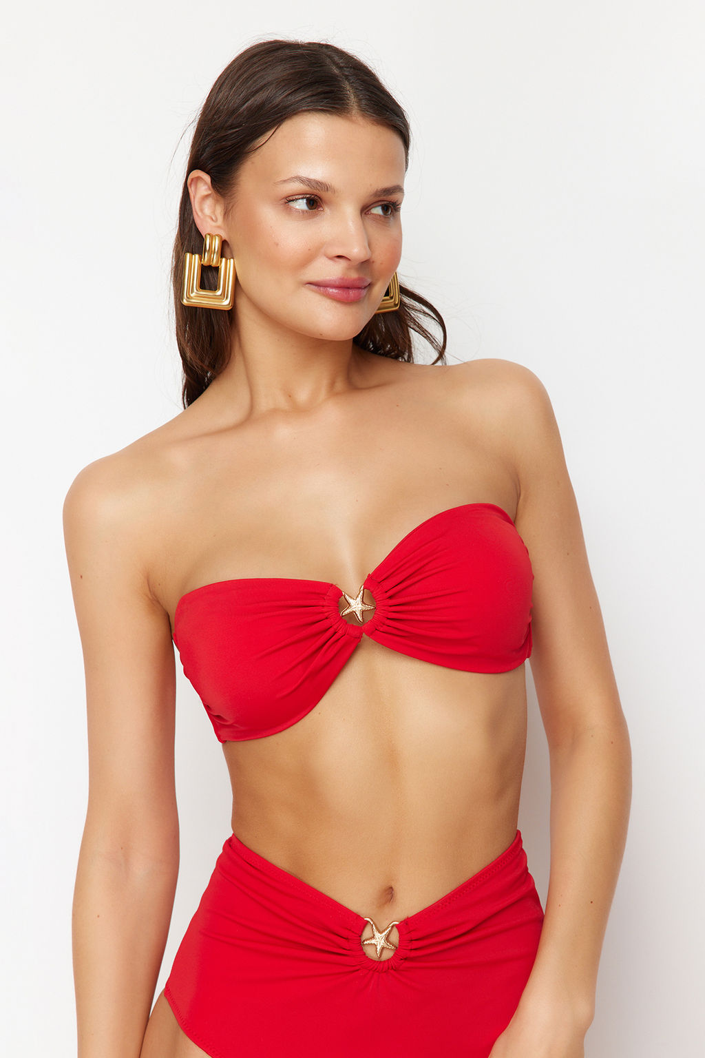 K?rm?z? Straplez Premium Aksesuarl? Mix&Match Bikini Ustu TBESS24BU00150