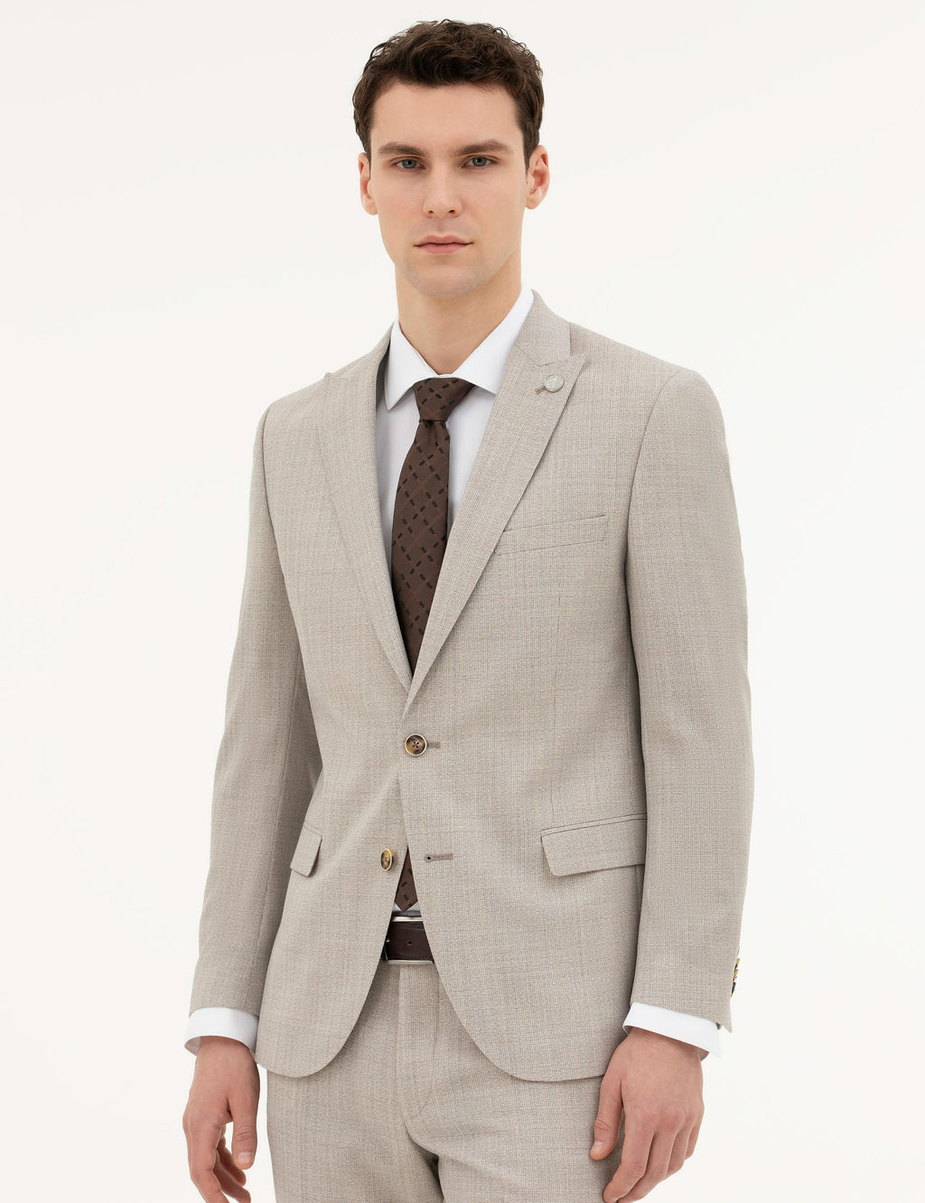 Bej Ex. Slim Fit Y_n Tak_m Elbise