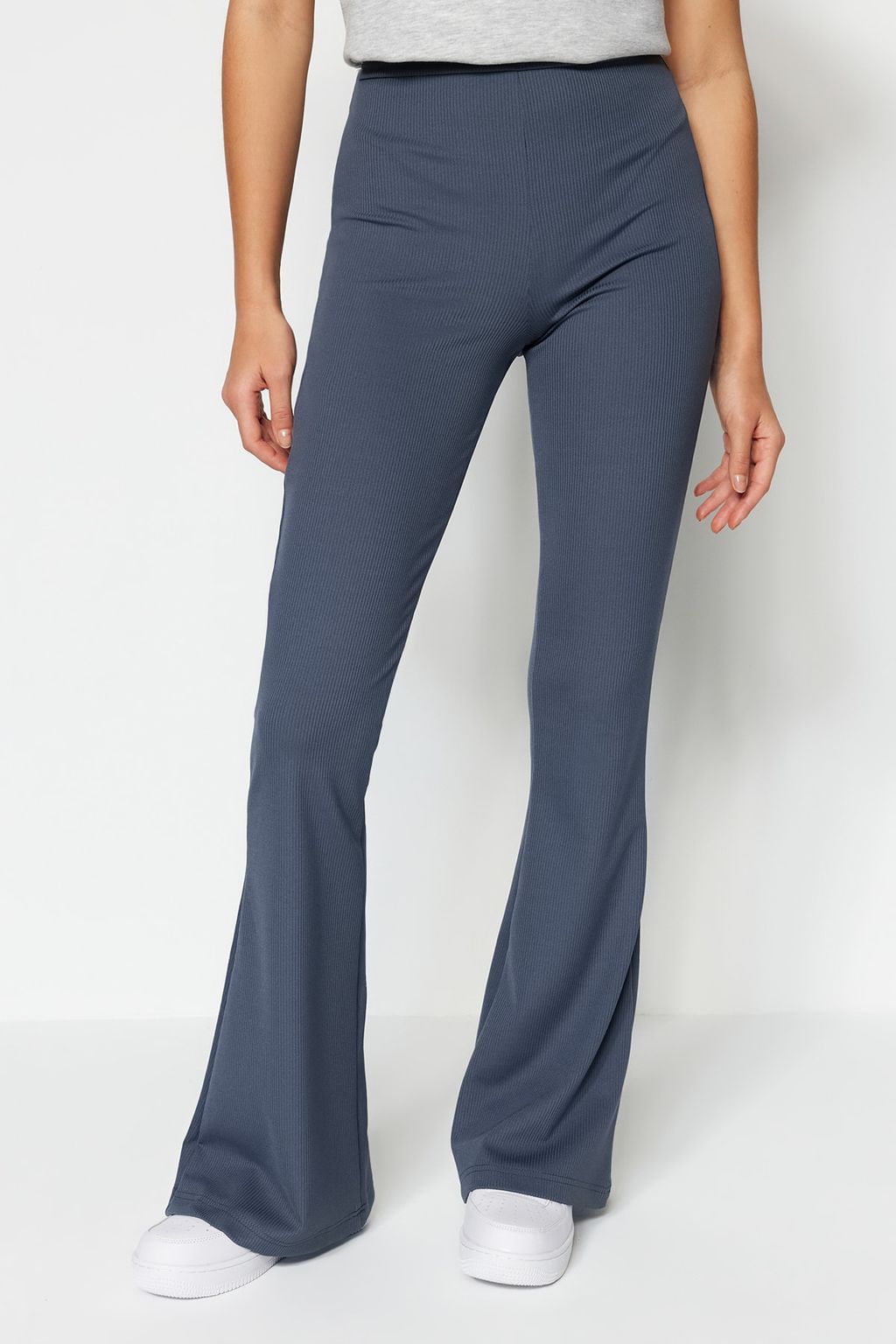 Antrasit Fitilli Flare/Ispanyol Paca Yuksek Bel Esnek Orme Tayt Pantolon TWOSS23PL00135