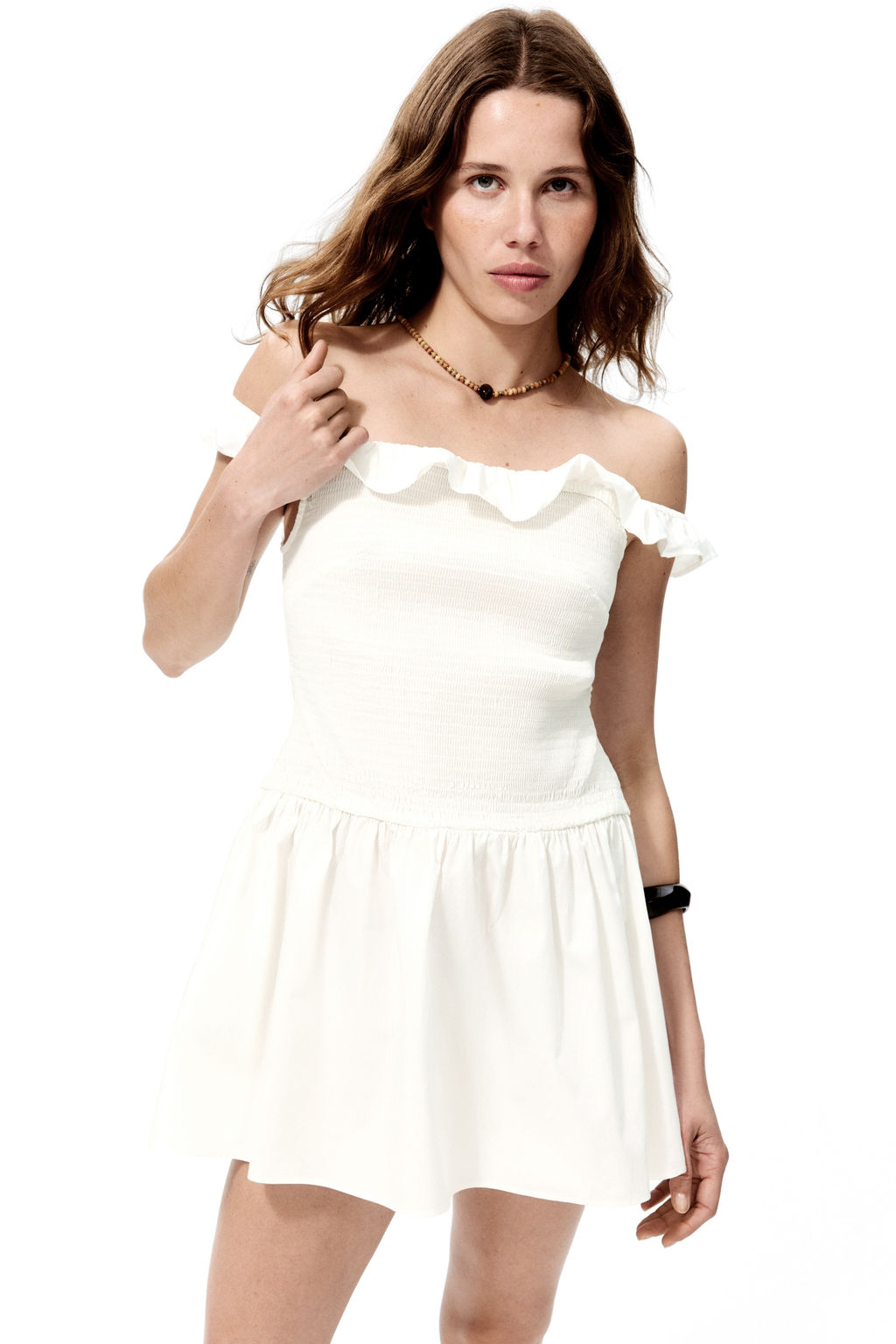 Vestido off-the-shoulder con cuerpo nido de abeja - H&m фото 5
