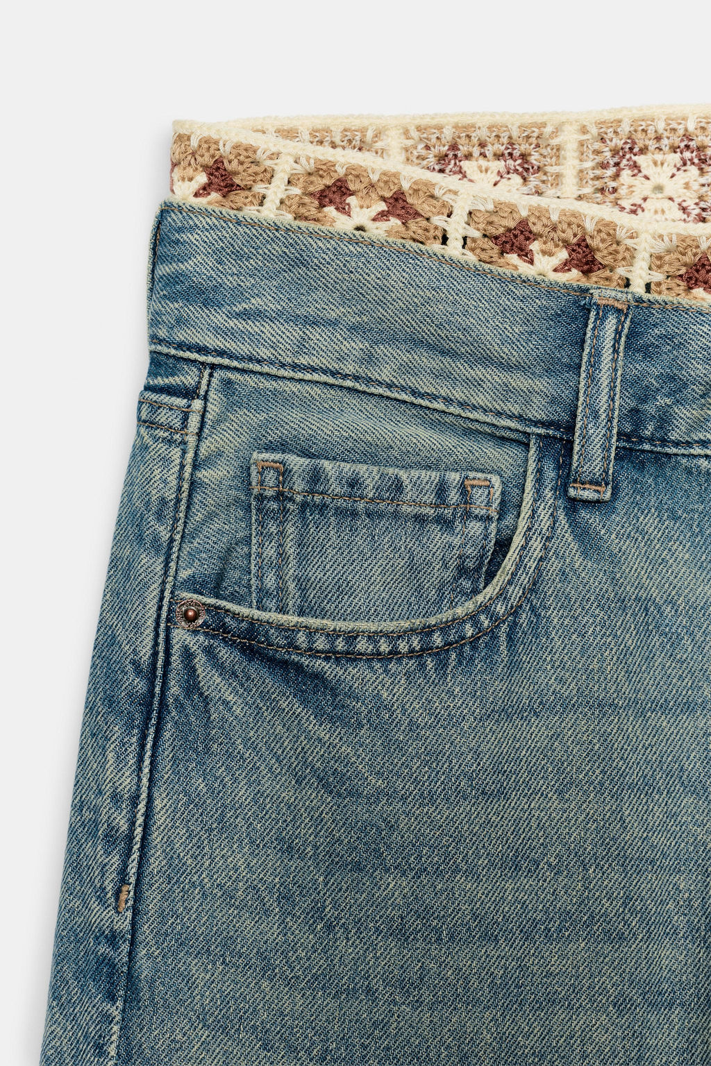JEANS Z1975 LOOSE FIT TIRO MEDIO COMBINADO CROCHET / Azul medio - Zara фото 9