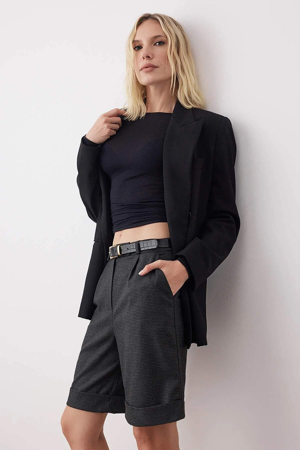 Antrasit Mini Kazayag? Desenli Duble Paca Kumas Sort & Bermuda TWOAW26SR00045 - Trendyolmilla фото 2