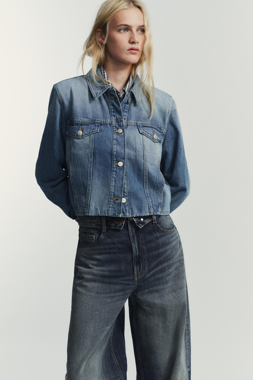 TRF FOLDED WAISTBAND MID-WAIST JEANS