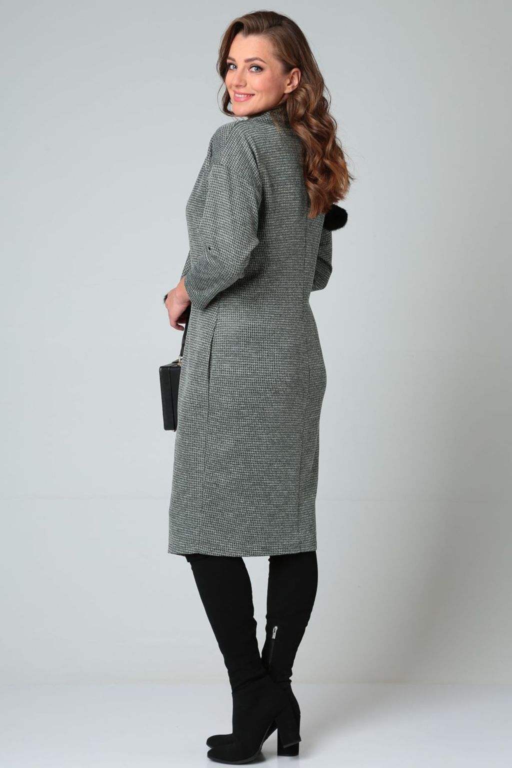 Платье теплое женское серого цвета с шарфом - Almond фото 2