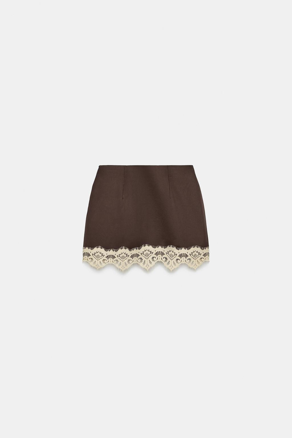 FALDA PANTAL?N BAJO ENCAJE / Marr?n oscuro - Zara фото 15