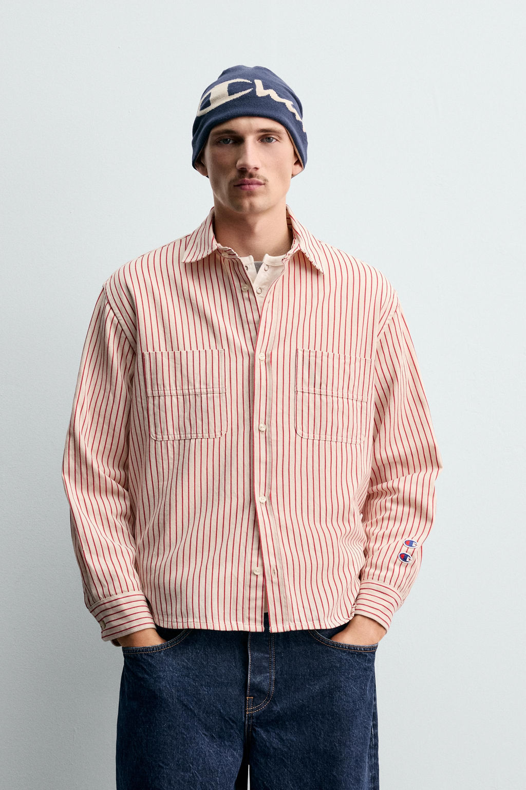 STRIPED SHIRT WITH CHAMPION ® X ZARA PATCHES фото 10
