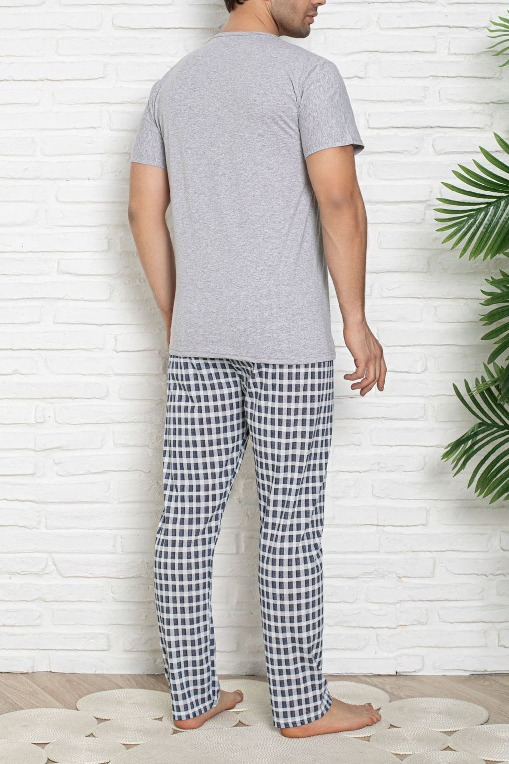Trendyolmilla Man Gri Regular Fit Ekose Orme Pijama Tak?m? TMNSS25PT00039  фото 2