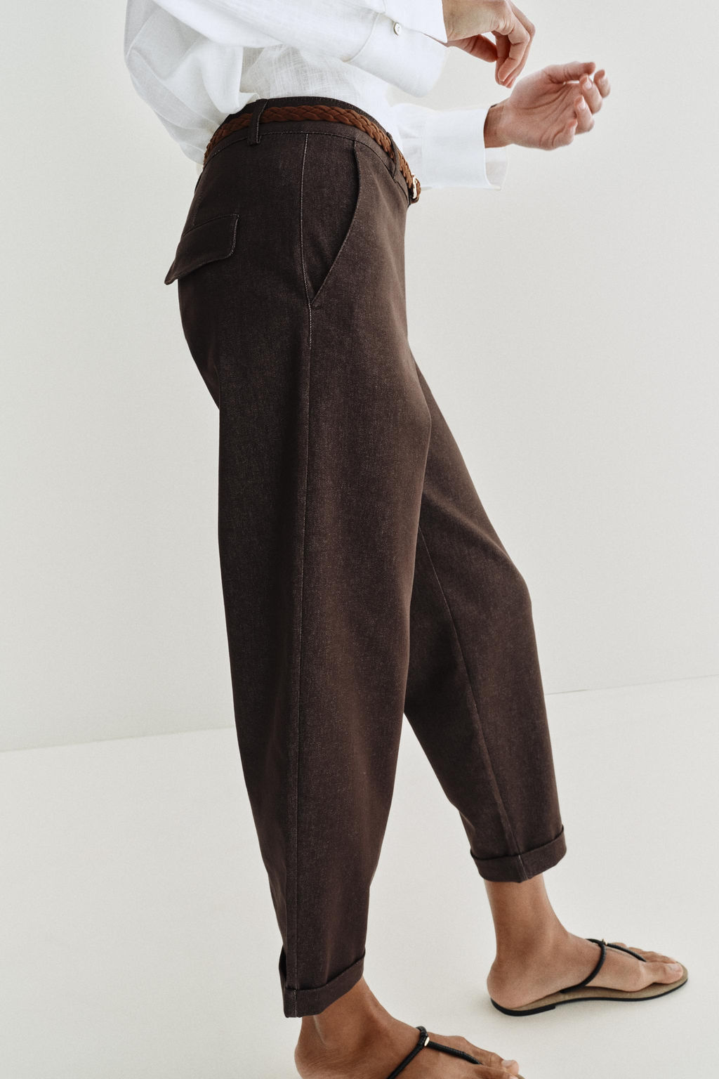 PANTAL?N CHINO CINTUR?N TRENZADO / Marr?n - Zara фото 5