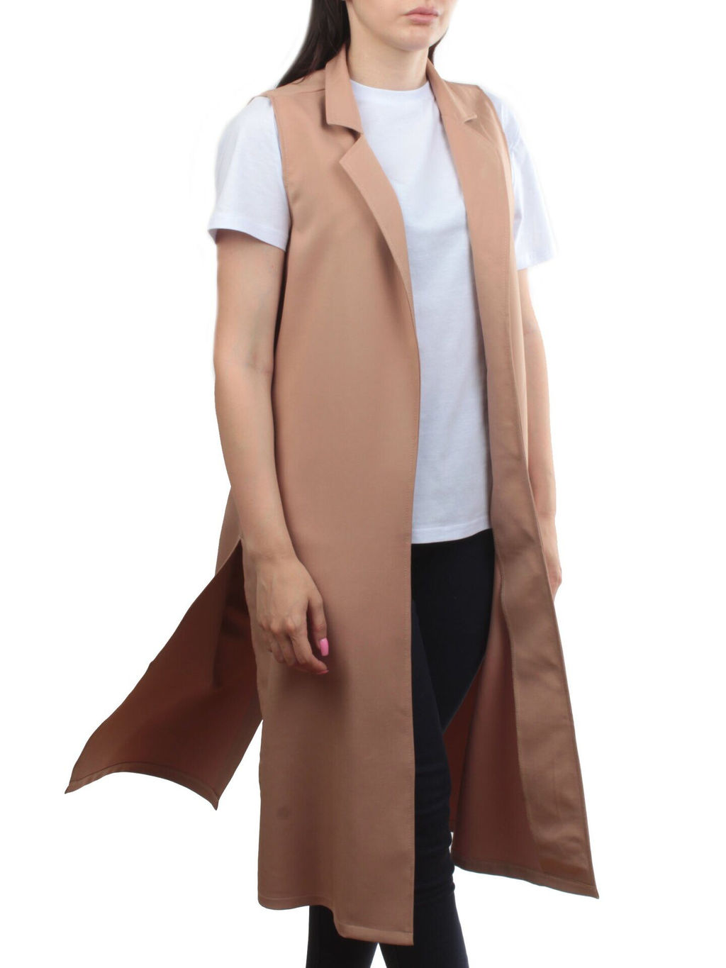 S2623 BEIGE Жилет женский классический удлиненный (95% полиэстер,5% спандекс)