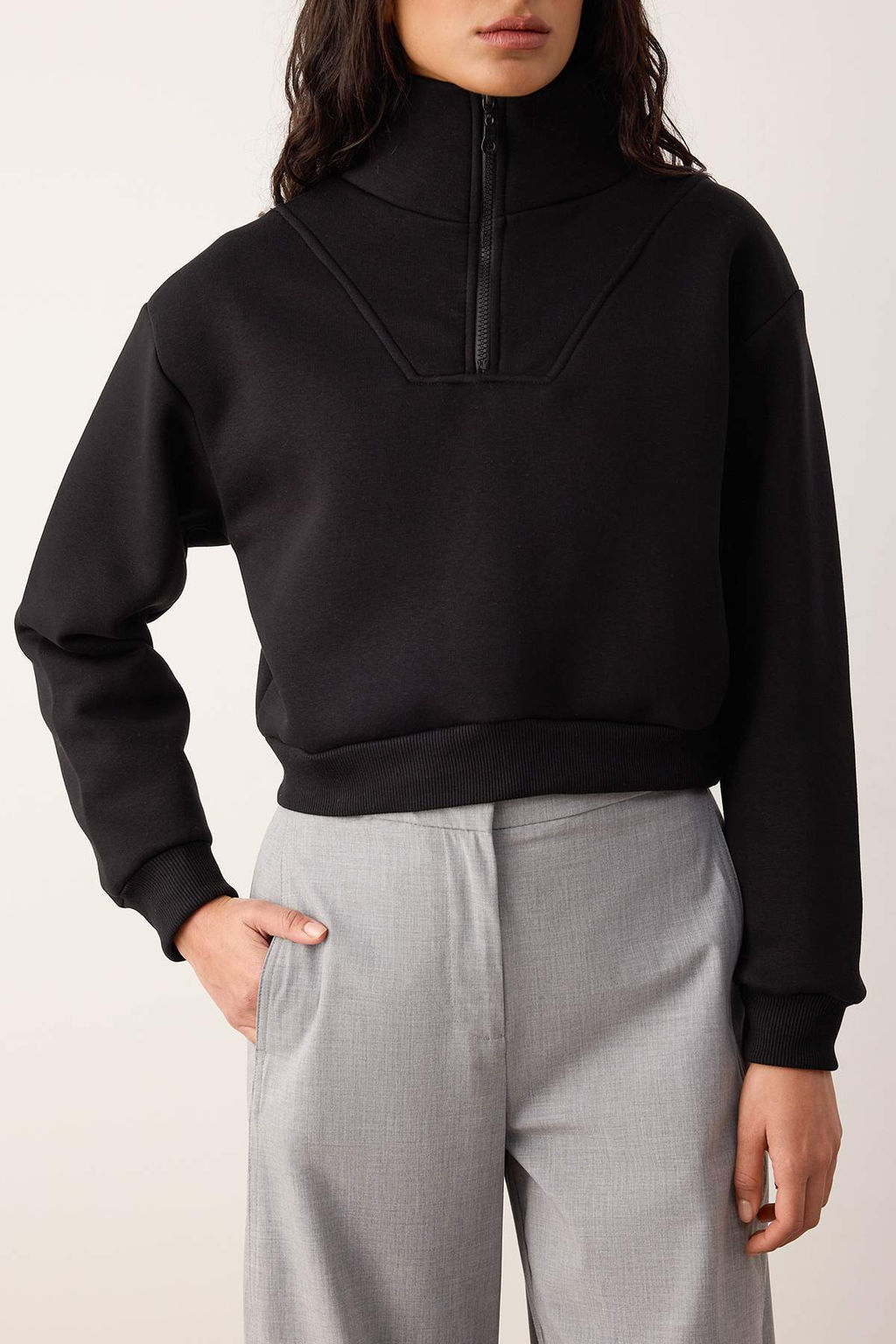 Bordo Kal?n Ici Polarl? Dik Yaka Yar?m Pat Fermuar? Crop Orme Sweatshirt TWOAW26SW00233 - Trendyolmilla фото 9